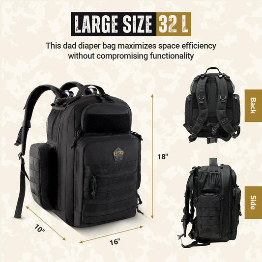 Diaper Bag Backpack with Diaper Changing Mat - Waterproof Military-Grade Baby Travel Bag - Spacious Design for Moms and Dads on the Go with Toddlers Baby Bag - Black