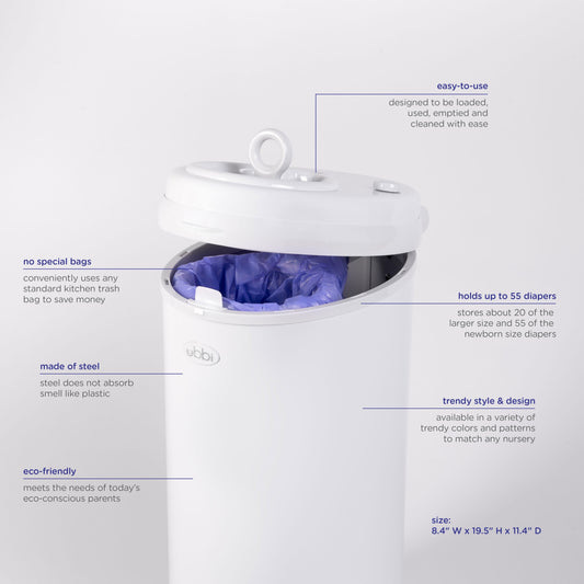 Odor Locking Steel Diaper Pail, Baby Registry Must-Have, Fig Blossom