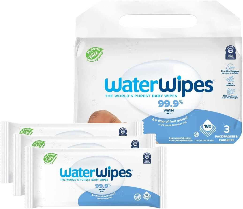 Waterwipes Plastic-Free Original Baby Wipes, 99.9% Water Based Wipes, Unscented