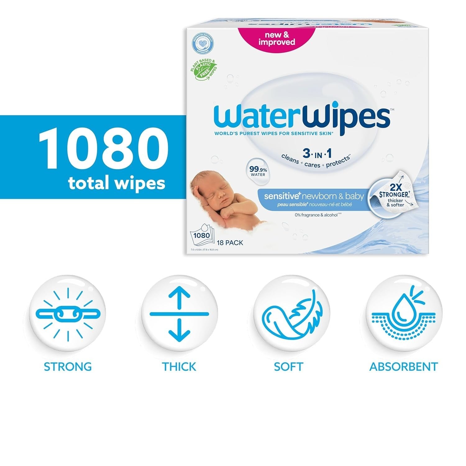 Waterwipes Plastic-Free Original Baby Wipes, 99.9% Water Based Wipes, Unscented