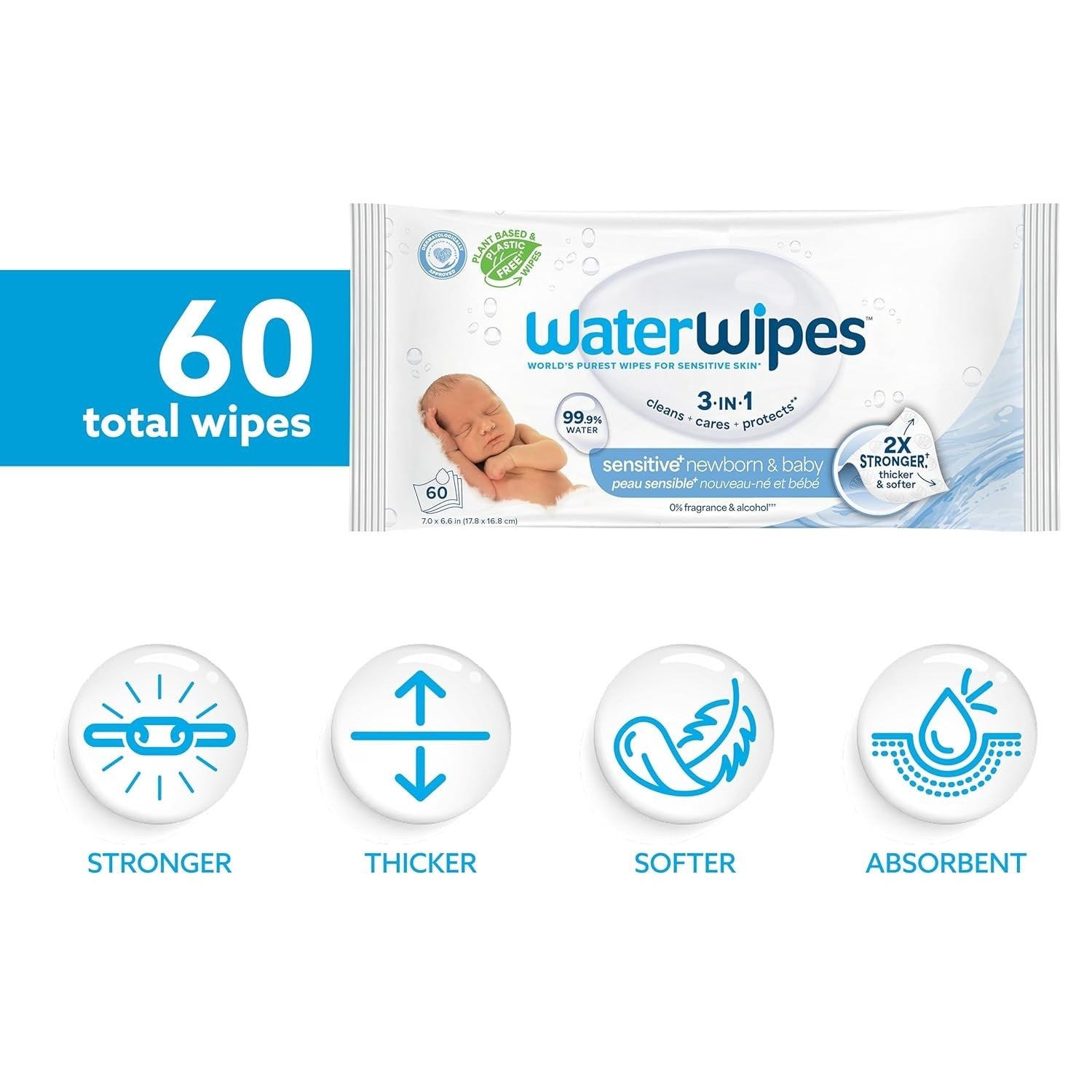 Waterwipes Plastic-Free Original Baby Wipes, 99.9% Water Based Wipes, Unscented