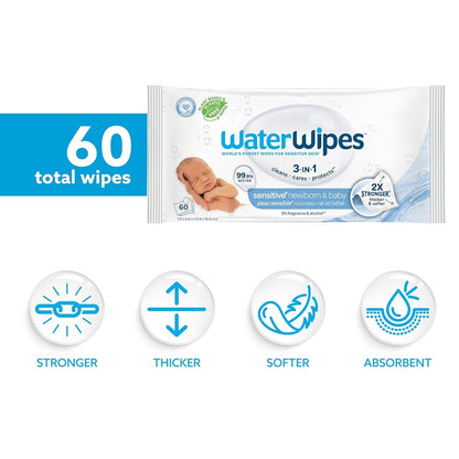 Waterwipes Plastic-Free Original Baby Wipes, 99.9% Water Based Wipes, Unscented