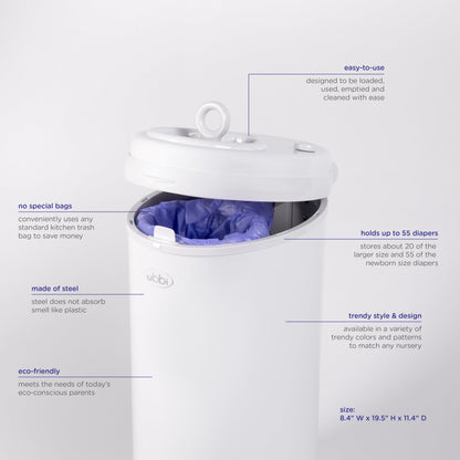 Stainless Steel Diaper Pail, Odor Locking, No Special Bag Required, Award-Winning, Registry Must-Have, Gray Chevron