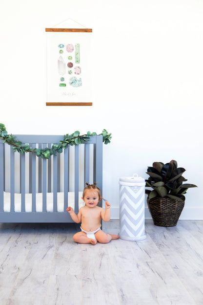 Stainless Steel Diaper Pail, Odor Locking, No Special Bag Required, Award-Winning, Registry Must-Have, Gray Chevron