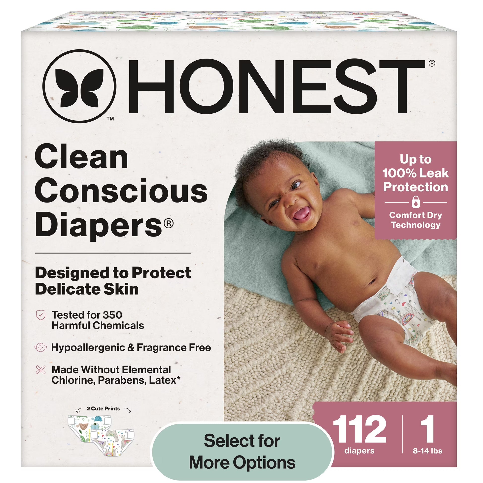Clean Conscious Baby Diapers Size 1 (8-14 Lbs), Hypoallergenic and Fragrance Free, 112 Count