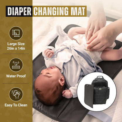 Diaper Bag Backpack with Diaper Changing Mat - Waterproof Military-Grade Baby Travel Bag - Spacious Design for Moms and Dads on the Go with Toddlers Baby Bag - Black