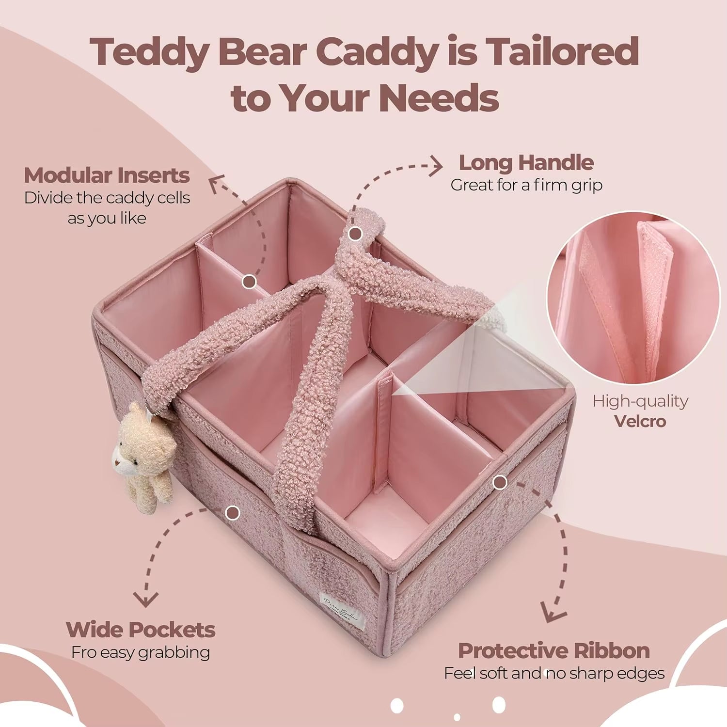 Baby Diaper Caddy Organizer for Changing Table, Plush Diaper Stackers & Caddies Diaper Bag with Teddy Bear,Diaper Storage Basket