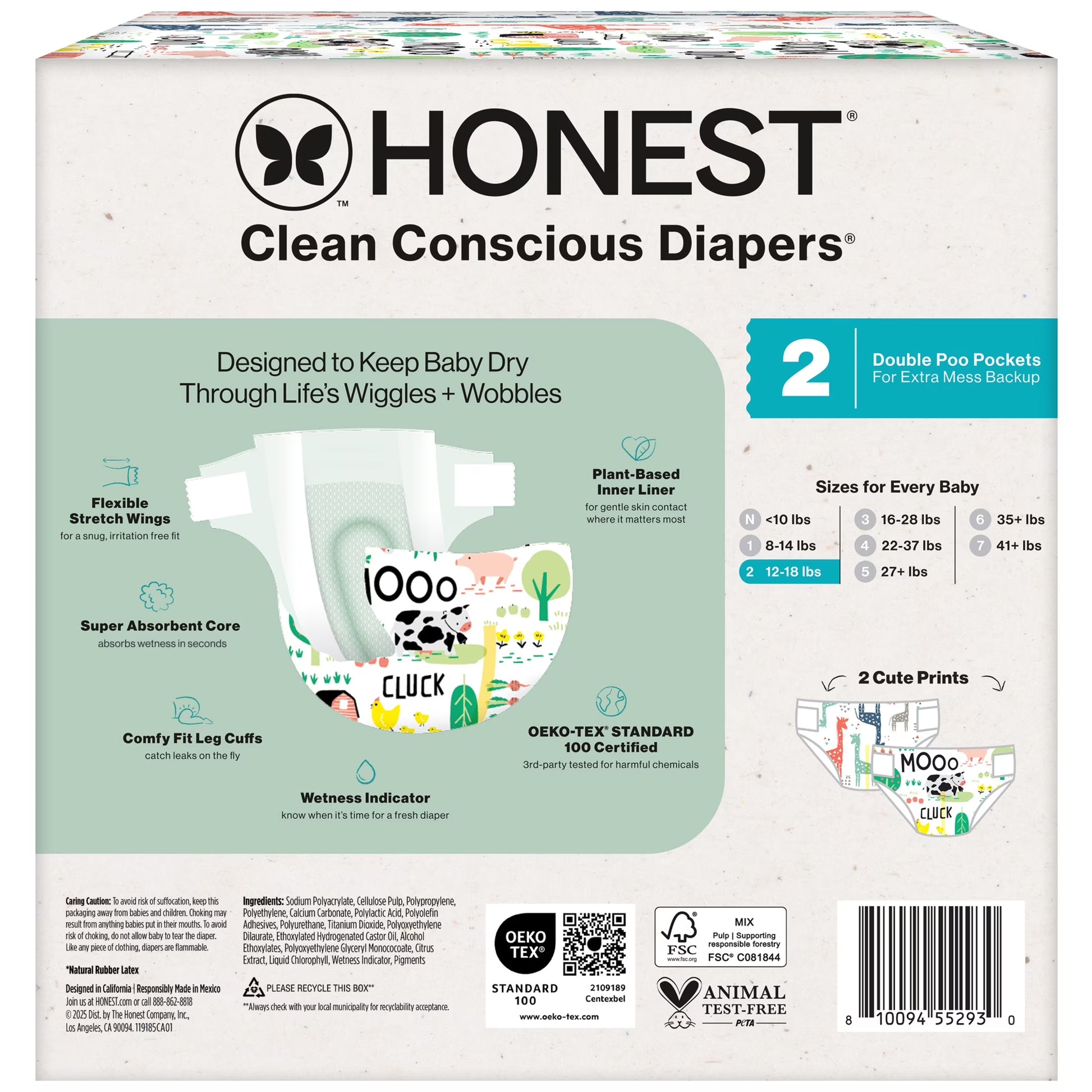 Clean Conscious Baby Diapers Size 2 (12-18 Lbs), Hypoallergenic and Fragrance Free, 100 Count
