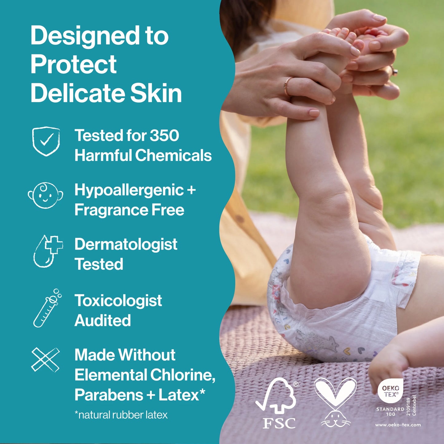Clean Conscious Baby Diapers Size 2 (12-18 Lbs), Hypoallergenic and Fragrance Free, 100 Count