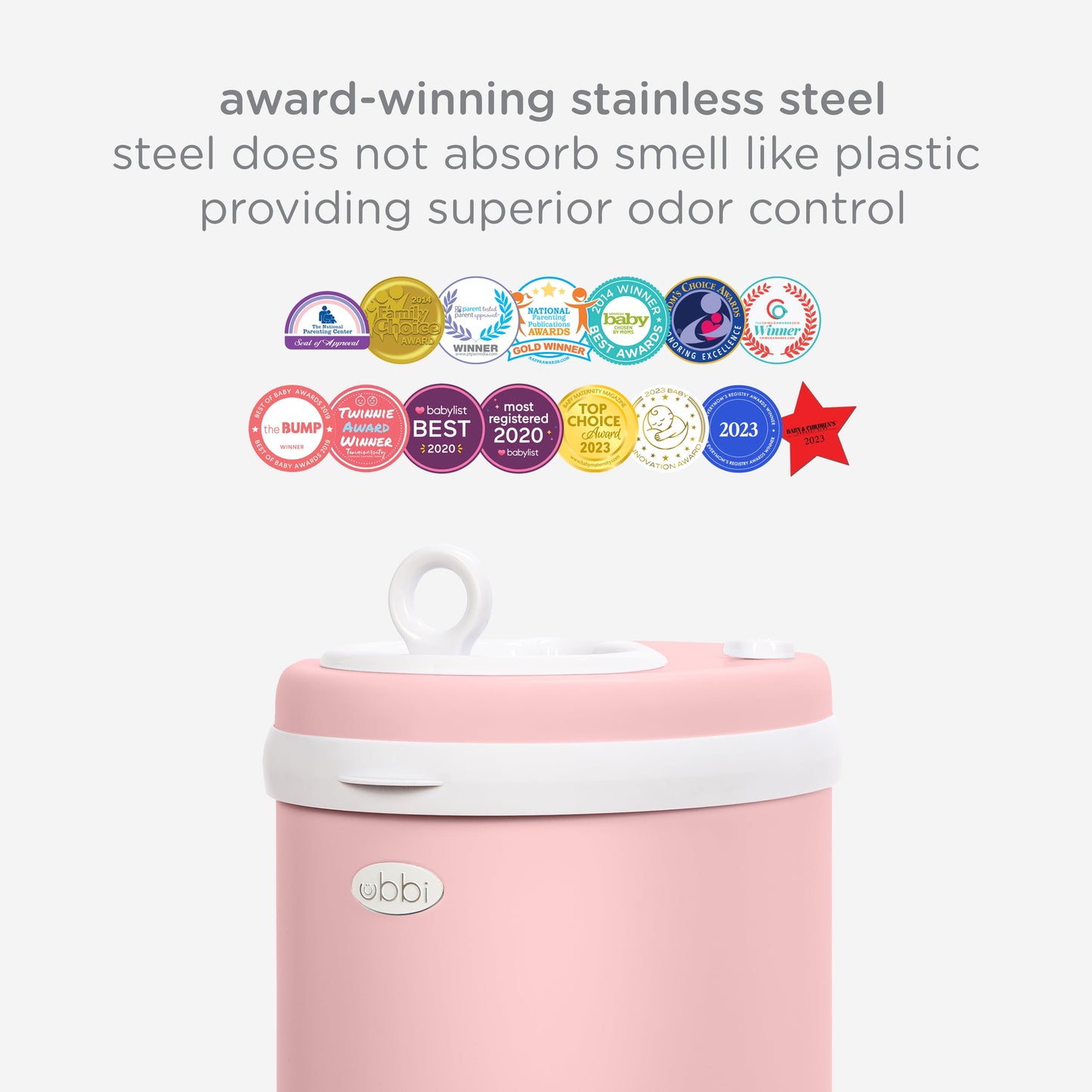 Odor Locking Steel Diaper Pail, Baby Registry Must-Have, Fig Blossom