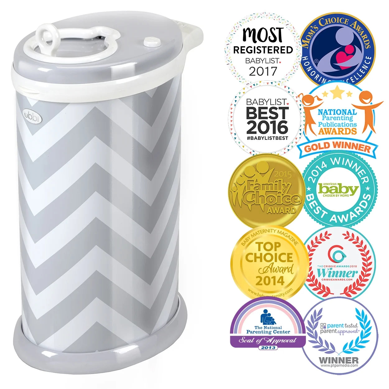 Stainless Steel Diaper Pail, Odor Locking, No Special Bag Required, Award-Winning, Registry Must-Have, Gray Chevron