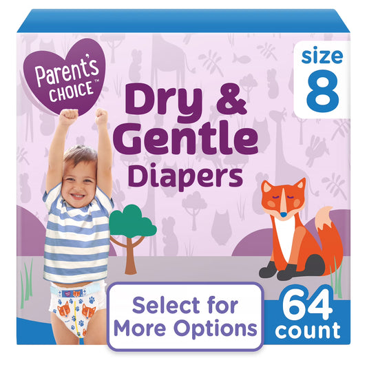 Dry & Gentle Diapers Size 8, 64 Count (Select for More Options)
