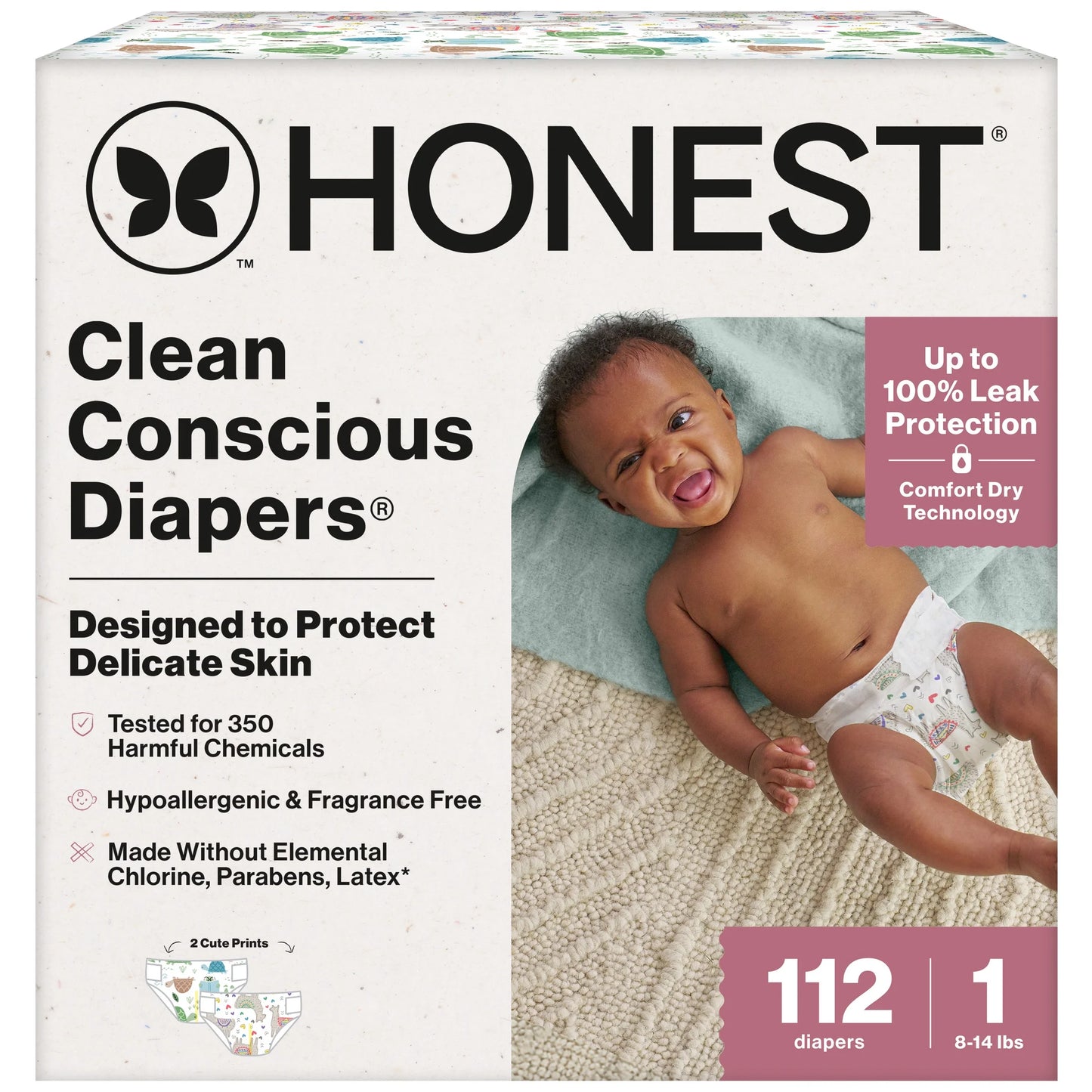 Clean Conscious Baby Diapers Size 1 (8-14 Lbs), Hypoallergenic and Fragrance Free, 112 Count