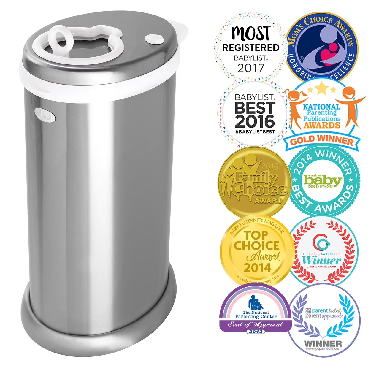 Stainless Steel Diaper Pail, Odor Locking, No Special Bag Required, Award-Winning, Registry Must-Have, Chrome