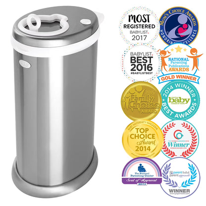 Stainless Steel Diaper Pail, Odor Locking, No Special Bag Required, Award-Winning, Registry Must-Have, Chrome