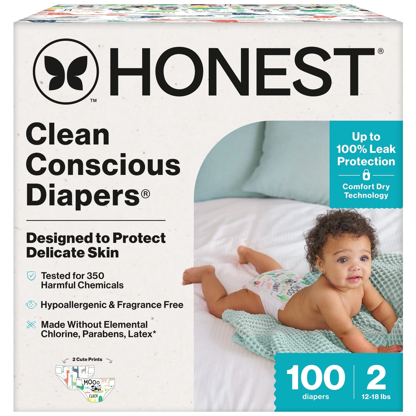 Clean Conscious Baby Diapers Size 2 (12-18 Lbs), Hypoallergenic and Fragrance Free, 100 Count