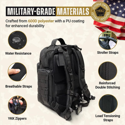 Diaper Bag Backpack with Diaper Changing Mat - Waterproof Military-Grade Baby Travel Bag - Spacious Design for Moms and Dads on the Go with Toddlers Baby Bag - Black