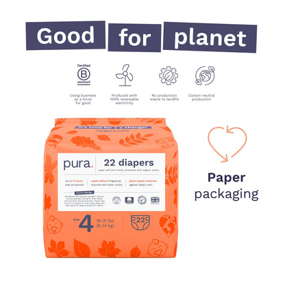 Sensitive Soft Sustainable Baby Diapers Size 4, 22 Count (Choose Your Size and Count)