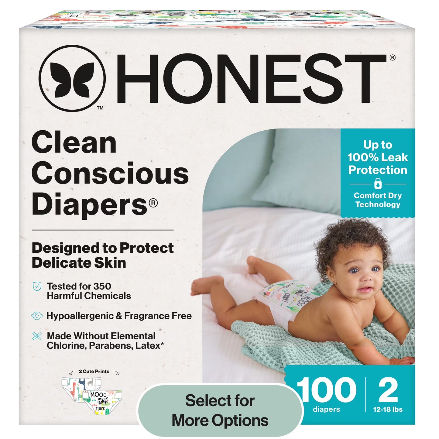 Clean Conscious Baby Diapers Size 2 (12-18 Lbs), Hypoallergenic and Fragrance Free, 100 Count