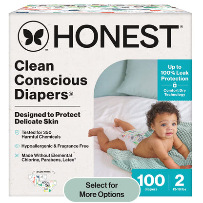 Clean Conscious Baby Diapers Size 2 (12-18 Lbs), Hypoallergenic and Fragrance Free, 100 Count