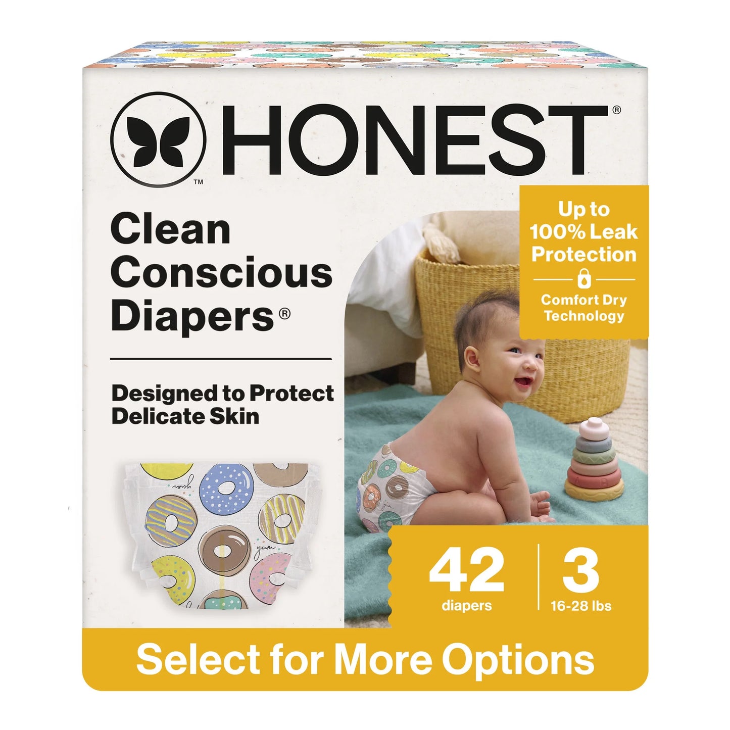 ® Clean Conscious Baby Diapers Size 3 (16-28 Lbs), Hypoallergenic and Fragrance Free, 42 Count