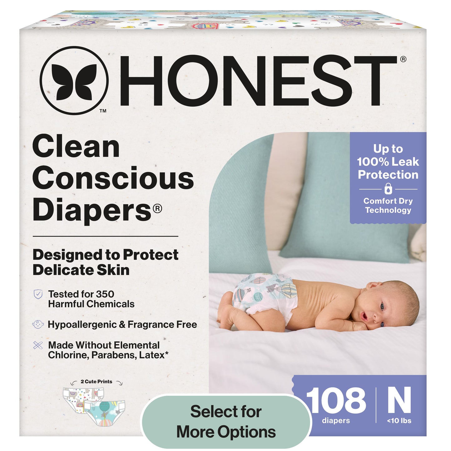 The  Company Clean Conscious Baby Diapers Size Newborn (<10 Lbs) Plant Based Hypoallergenic 108 Count