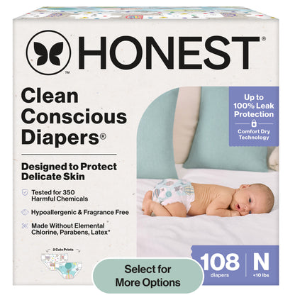 The  Company Clean Conscious Baby Diapers Size Newborn (<10 Lbs) Plant Based Hypoallergenic 108 Count