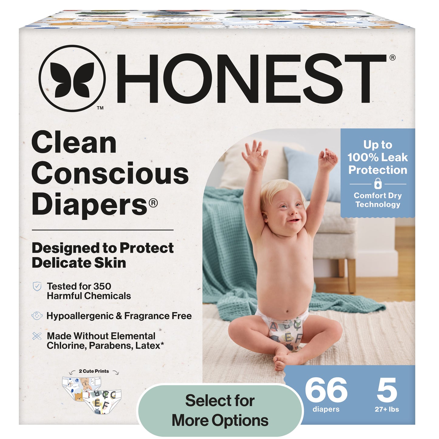 The  Company Clean Conscious Baby Diapers Size 5 (27+ Lbs) Hypoallergenic Fragrance Free 66 Count