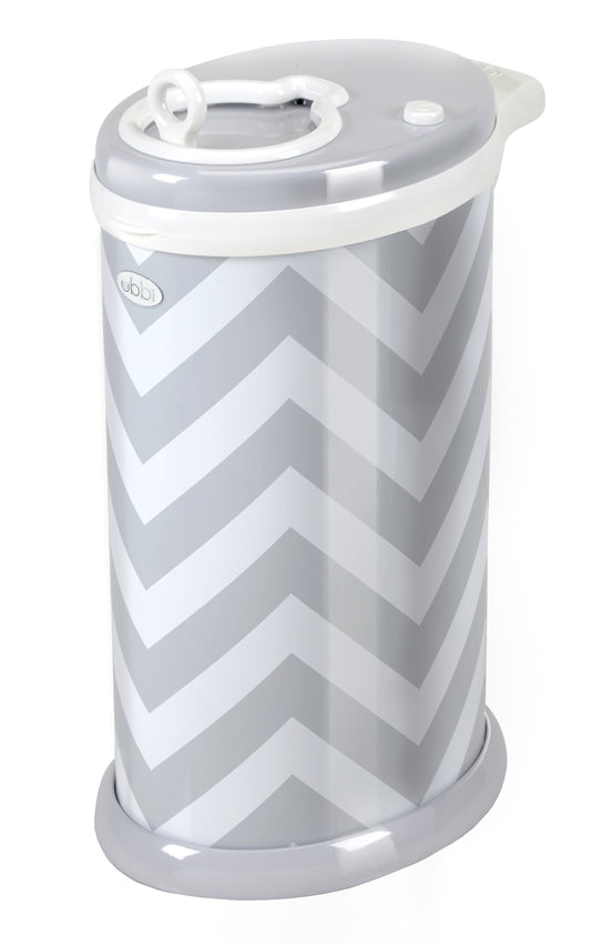 Stainless Steel Diaper Pail, Odor Locking, No Special Bag Required, Award-Winning, Registry Must-Have, Gray Chevron