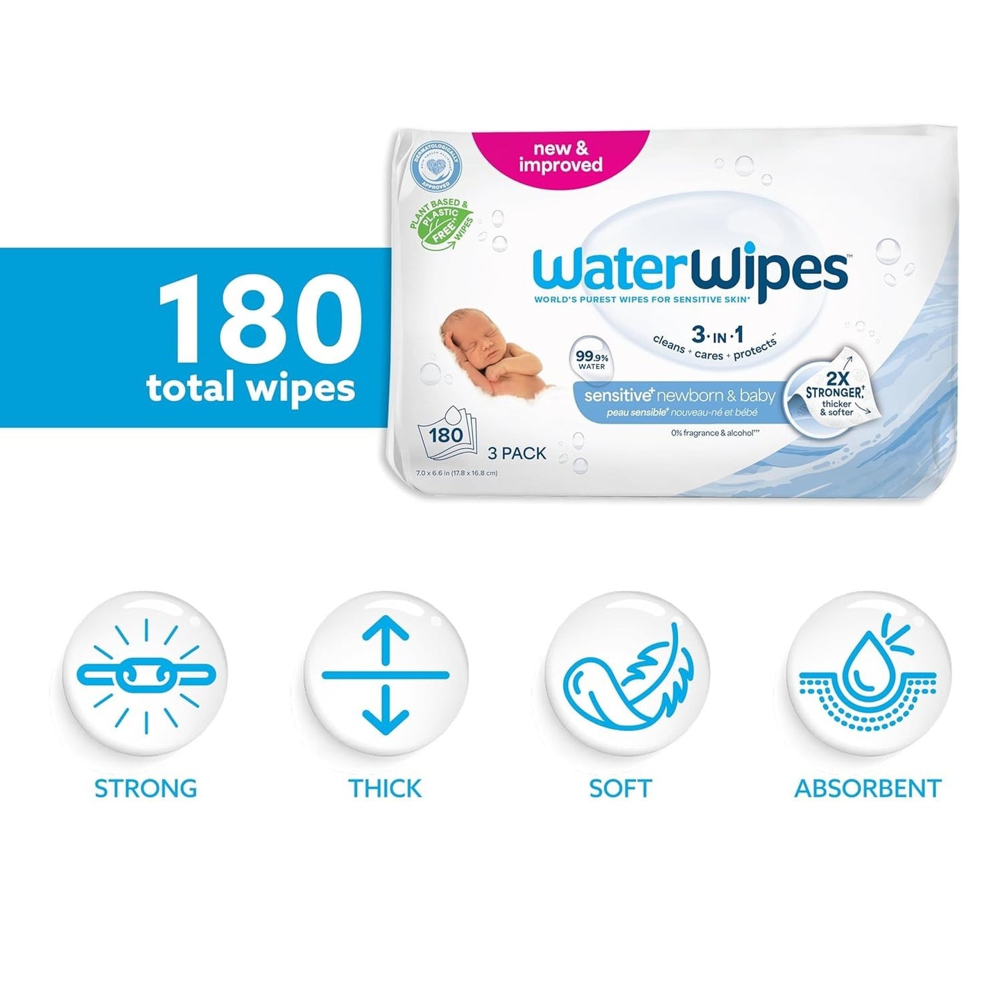 Waterwipes Plastic-Free Original Baby Wipes, 99.9% Water Based Wipes, Unscented