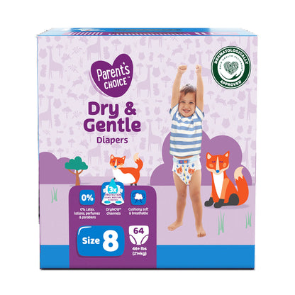 Dry & Gentle Diapers Size 8, 64 Count (Select for More Options)