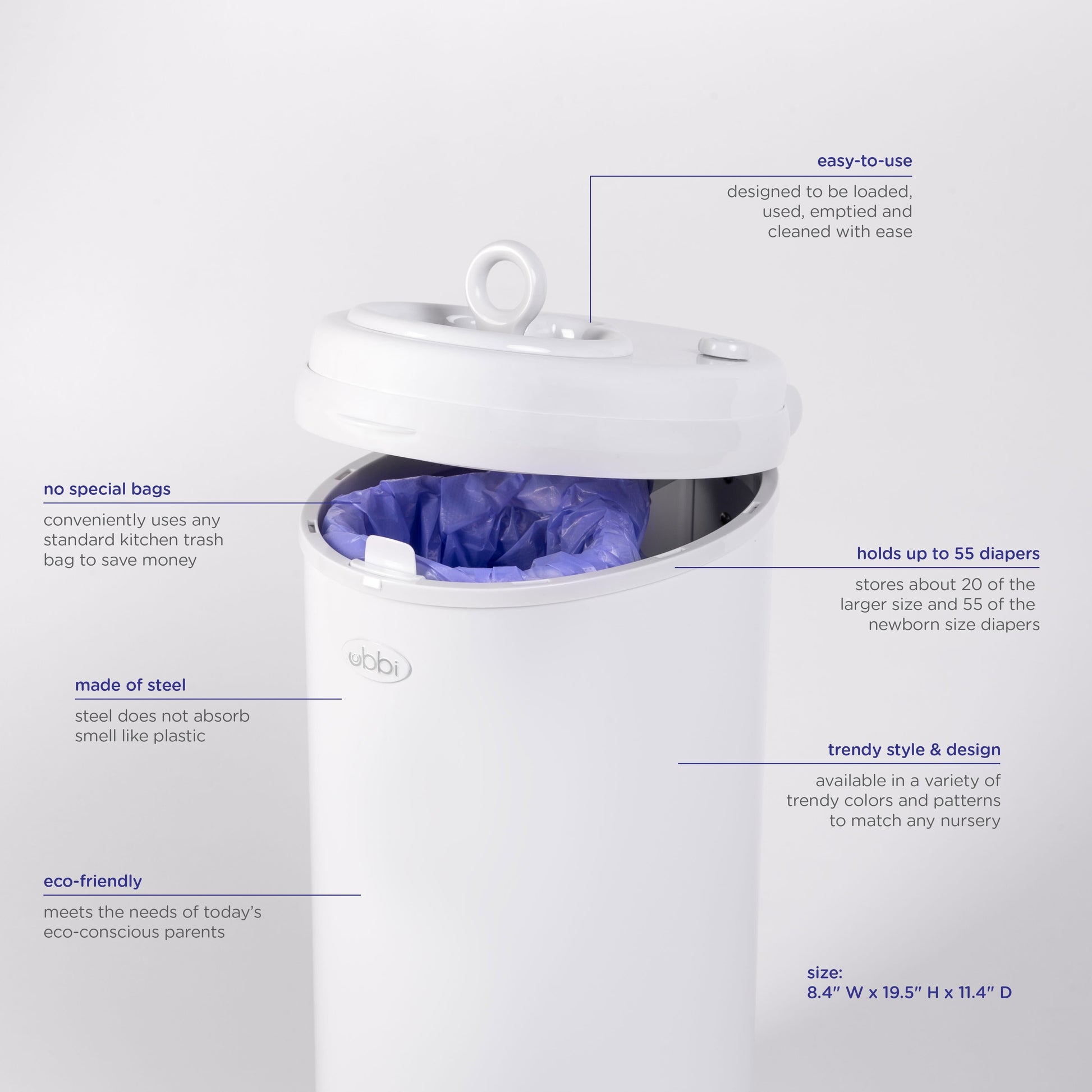 Odor Locking Steel Diaper Pail, Baby Registry Must-Have, Open Water