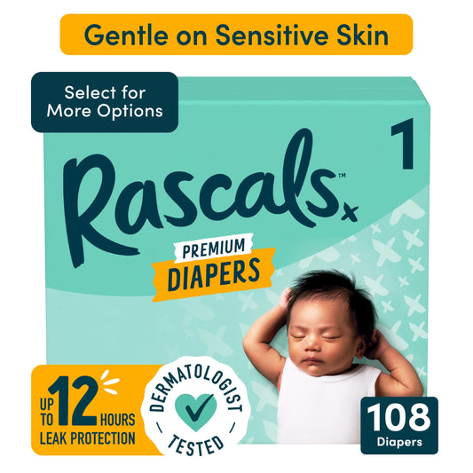 Premium Absorbent Baby Diapers Size 1, 108 Count