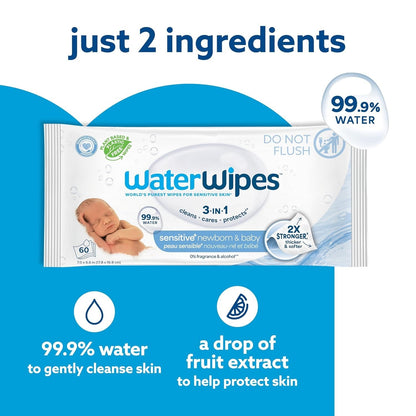 Waterwipes Plastic-Free Original Baby Wipes, 99.9% Water Based Wipes, Unscented