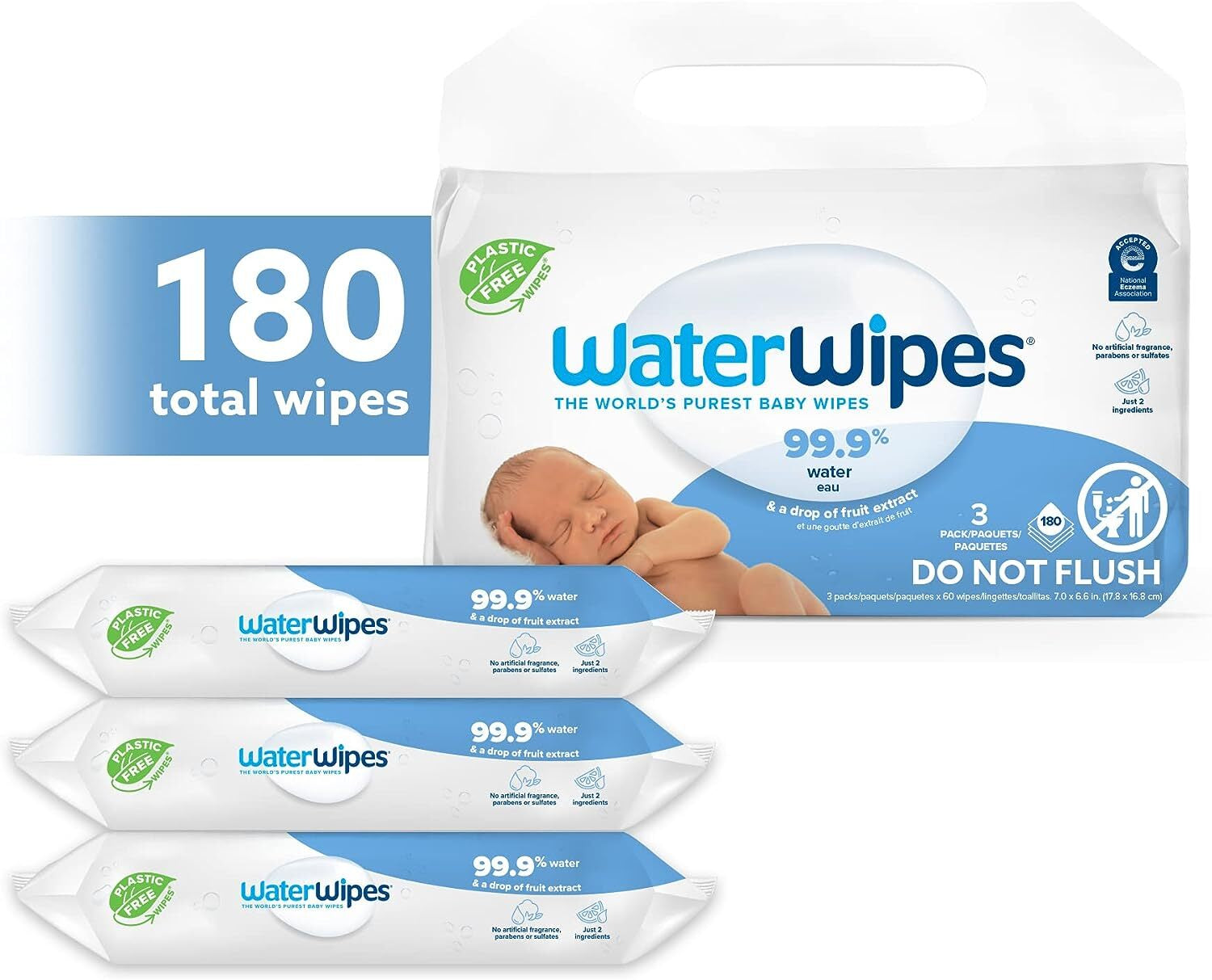 Waterwipes Plastic-Free Original Baby Wipes, 99.9% Water Based Wipes, Unscented