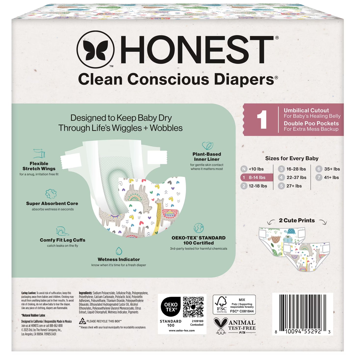 Clean Conscious Baby Diapers Size 1 (8-14 Lbs), Hypoallergenic and Fragrance Free, 112 Count