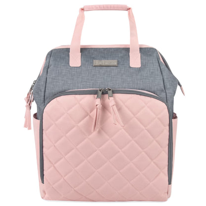 Super Cooler Main Frame Dual Zipper Closure Diaper Bag Backpack Tote with Matching 6-Ply Changing Pad, Insulated Bottle Pockets and Stroller Straps in Pink & Denim Blue