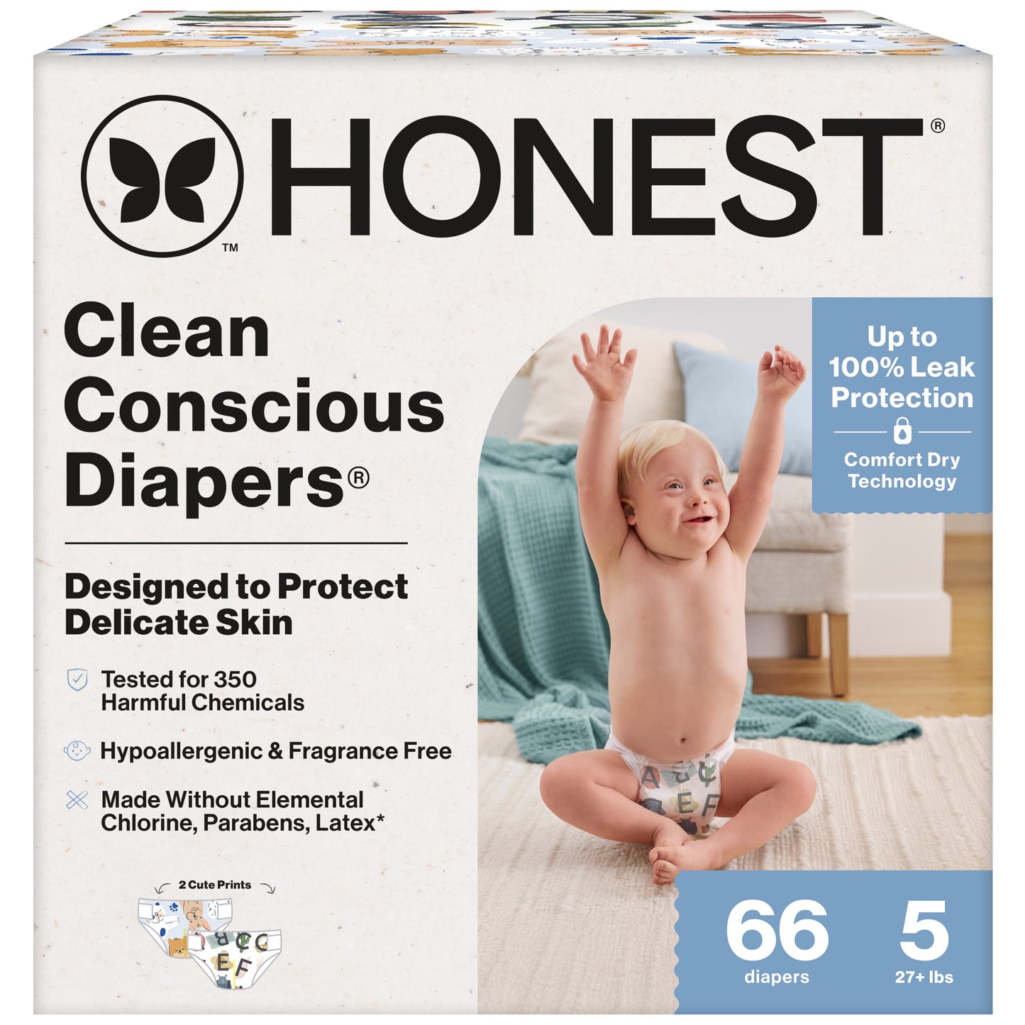 The  Company Clean Conscious Baby Diapers Size 5 (27+ Lbs) Hypoallergenic Fragrance Free 66 Count