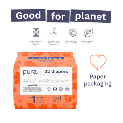 Sensitive Soft Sustainable Baby Diapers Size 1, 96 Count (Choose Your Size and Count)