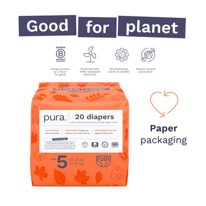 Sensitive Soft Sustainable Baby Diapers Size 5, 60 Count (Choose Your Size and Count)