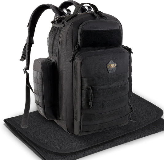 Diaper Bag Backpack with Diaper Changing Mat - Waterproof Military-Grade Baby Travel Bag - Spacious Design for Moms and Dads on the Go with Toddlers Baby Bag - Black