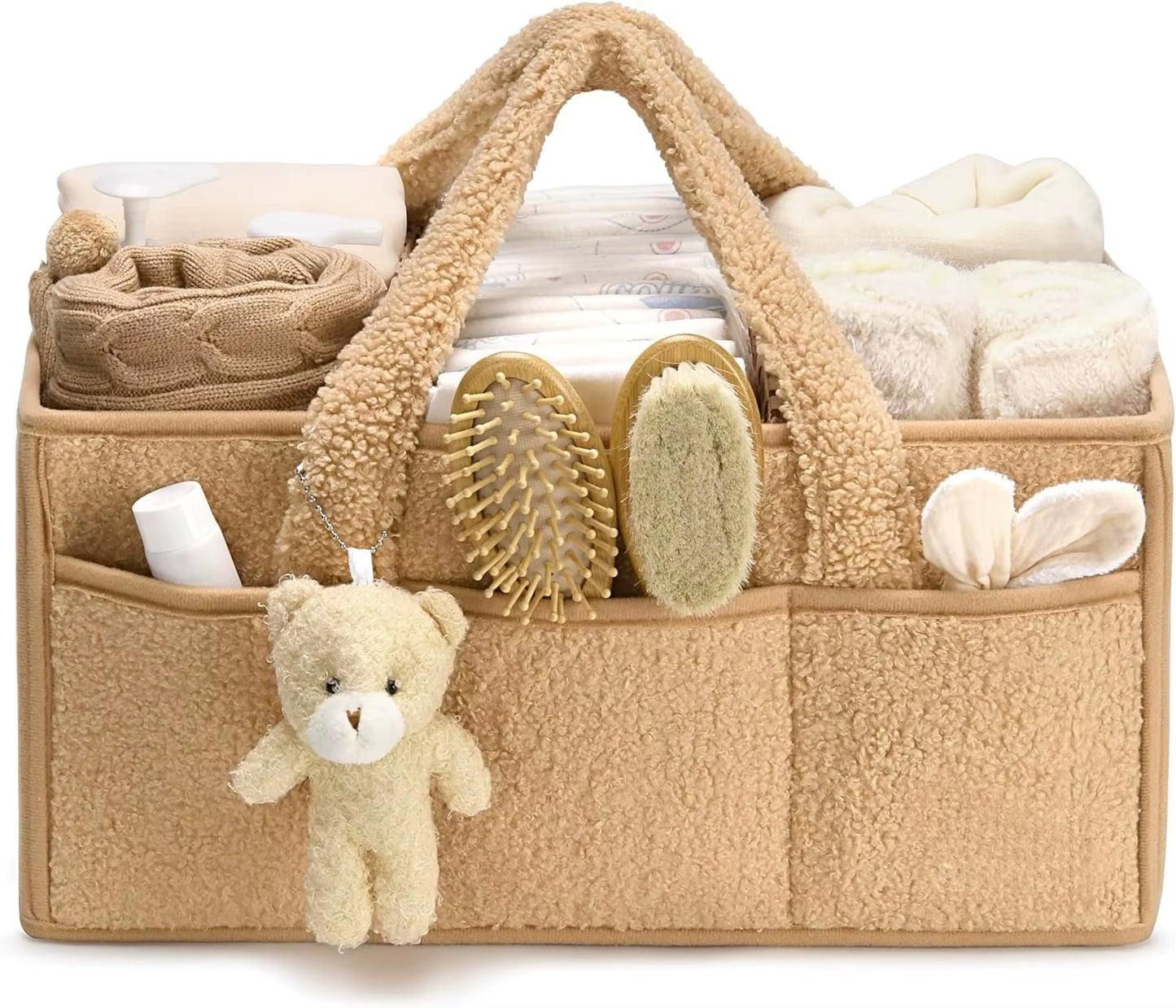 Baby Diaper Caddy Organizer for Changing Table, Plush Diaper Stackers & Caddies Diaper Bag with Teddy Bear,Diaper Storage Basket