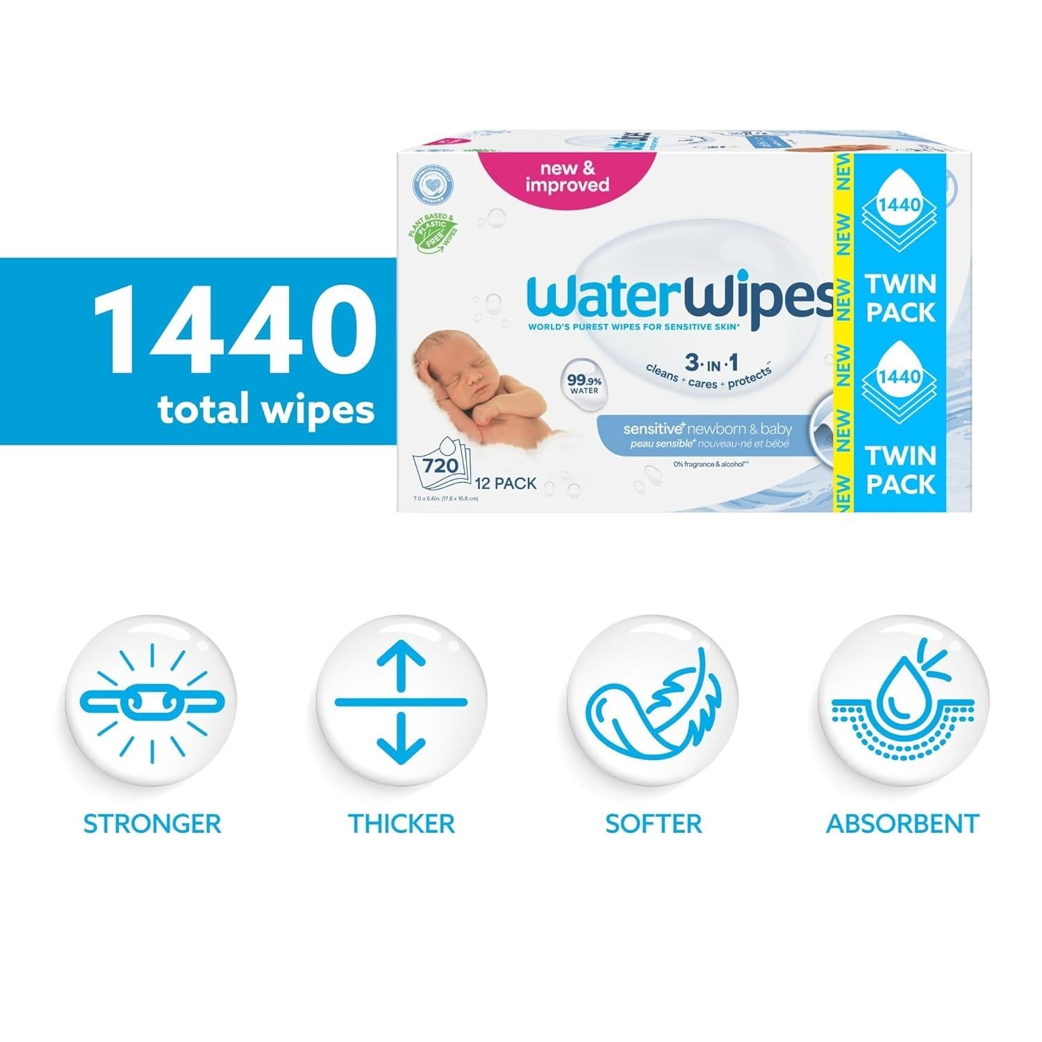 Waterwipes Plastic-Free Original Baby Wipes, 99.9% Water Based Wipes, Unscented