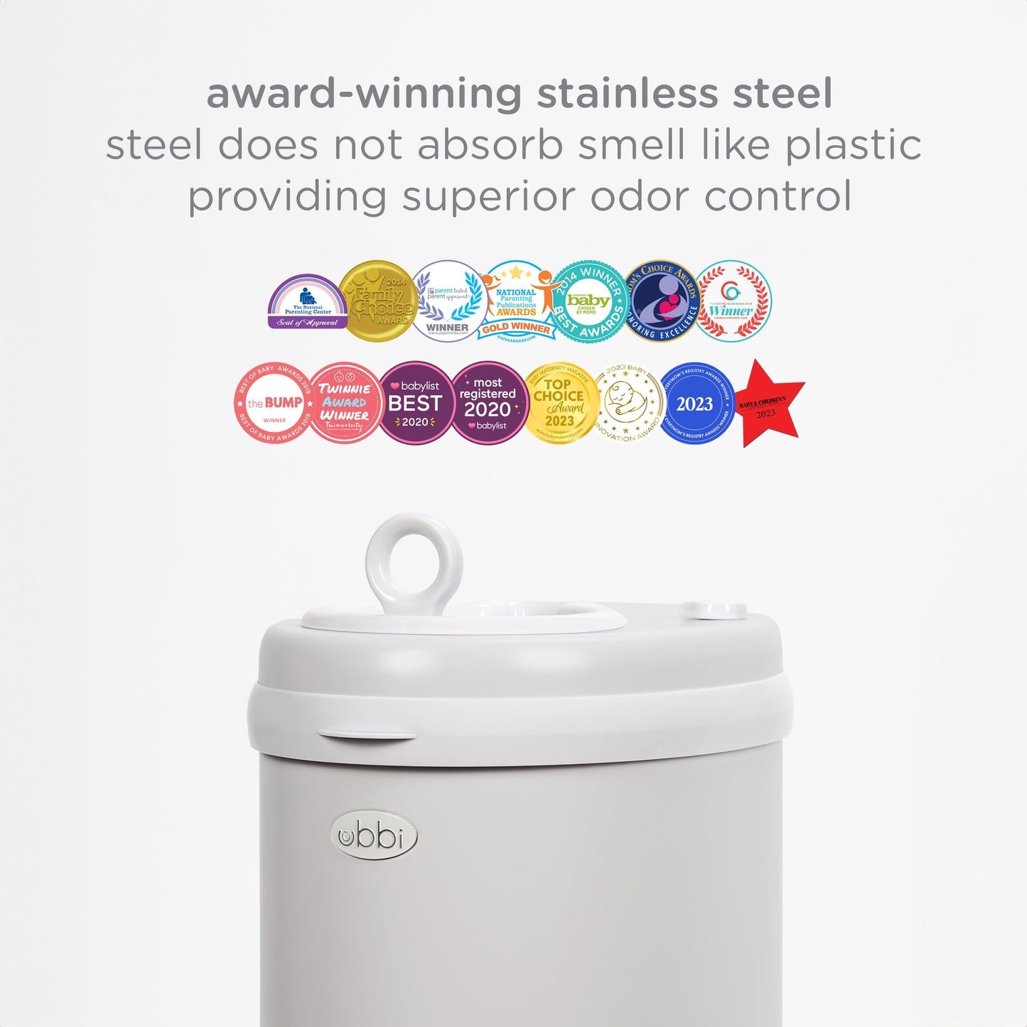 Stainless Steel Diaper Pail, Odor Locking, No Special Bag Required, Award-Winning, Registry Must-Have, Gray