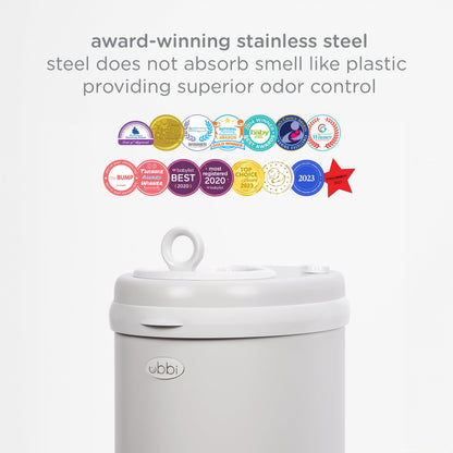 Stainless Steel Diaper Pail, Odor Locking, No Special Bag Required, Award-Winning, Registry Must-Have, Gray