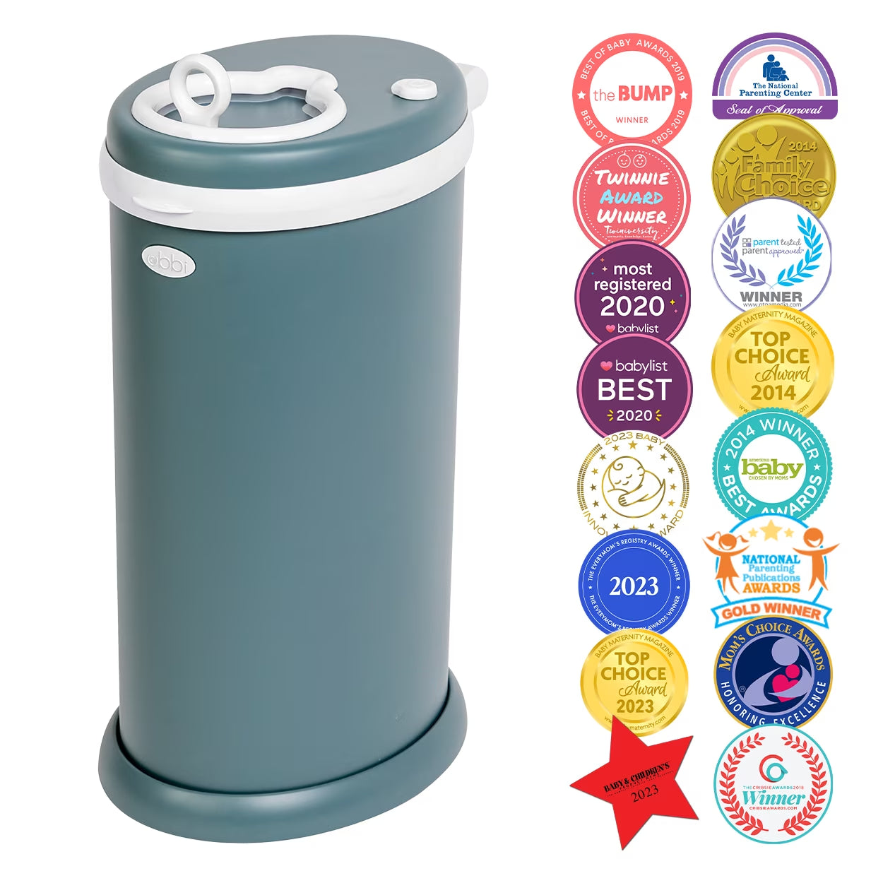 Odor Locking Steel Diaper Pail, Baby Registry Must-Have, Open Water