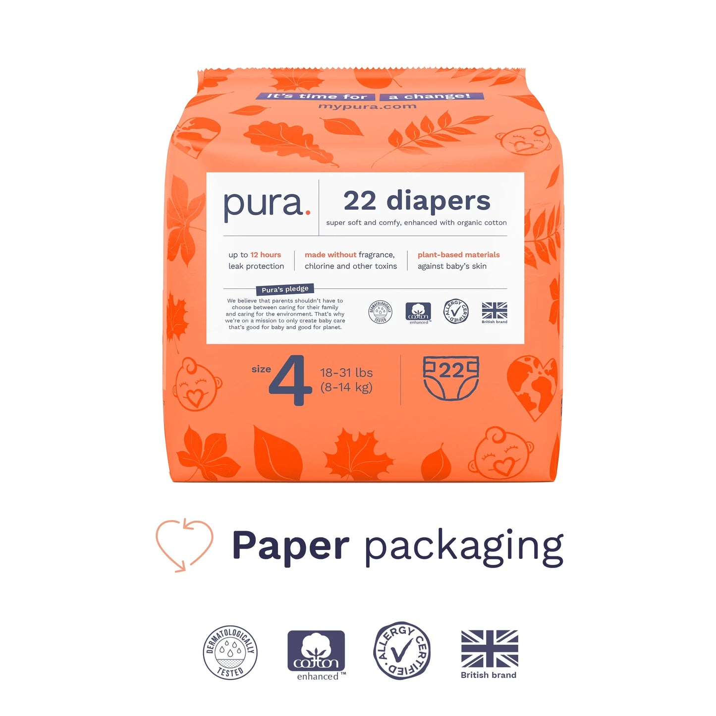 Sensitive Soft Sustainable Baby Diapers Size 4, 22 Count (Choose Your Size and Count)