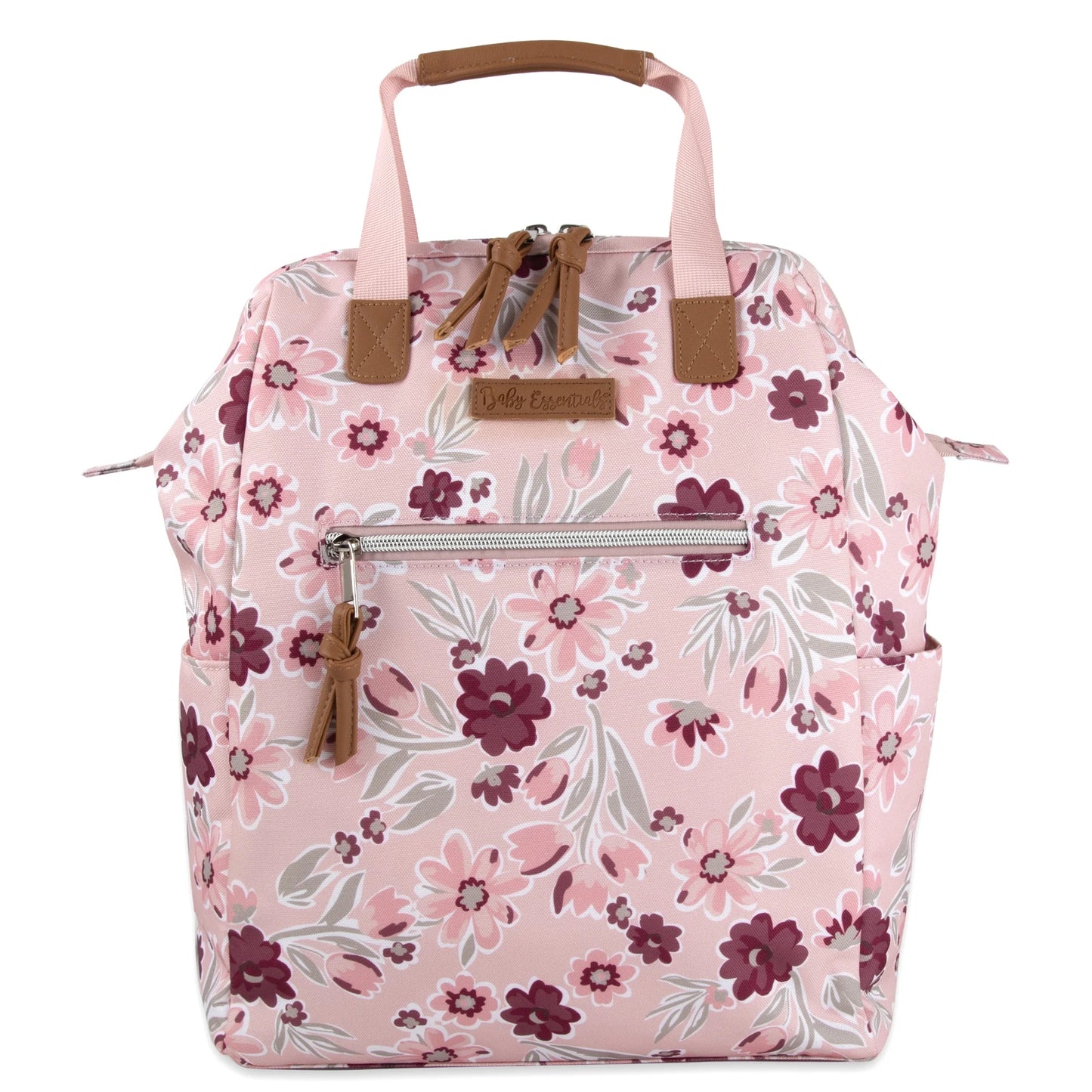 Super Cooler Main Frame Dual Zipper Closure Diaper Bag Backpack Tote with Matching 6-Ply Changing Pad, Insulated Bottle Pocket and Stroller Straps in Floral Rose