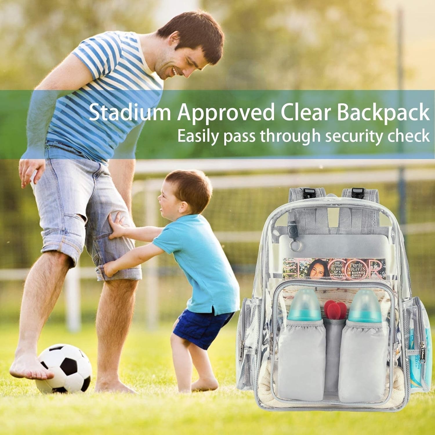 Mancro Diaper Bag Backpack, Clear Baby Bag Heavy Duty Transparent Back