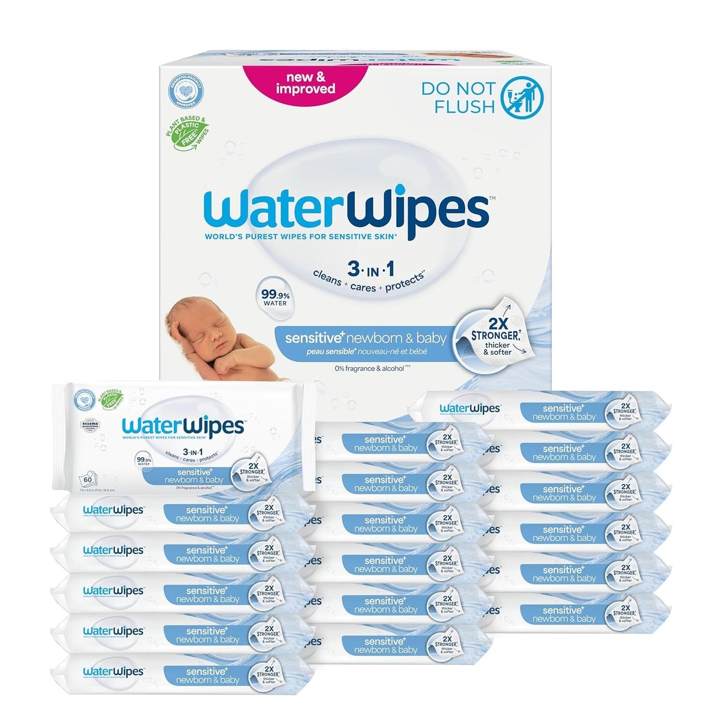 Waterwipes Plastic-Free Original Baby Wipes, 99.9% Water Based Wipes, Unscented